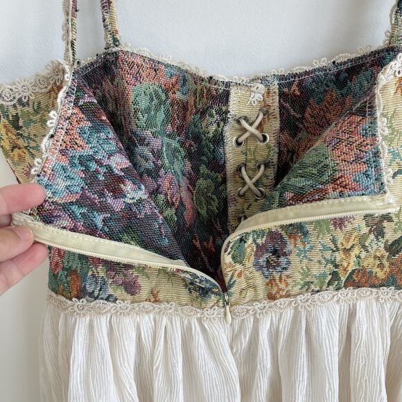 Cider Fairy Whimsical Gypsy Corset Mini Dress XL Tapestry Bustier Milkmaid - Picture 7 of 14